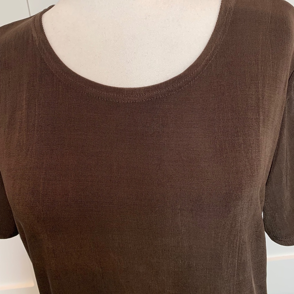DOUBLE D RANCH WEAR Dark Chocolate brown knit t-shirt. - Picture 3 of 4